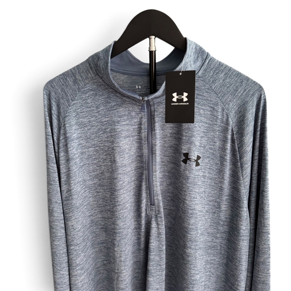 NWT Under Armour 1/4 Zip Pullover Men XXLT Tall Heather Gray Blue HeatGear Tech